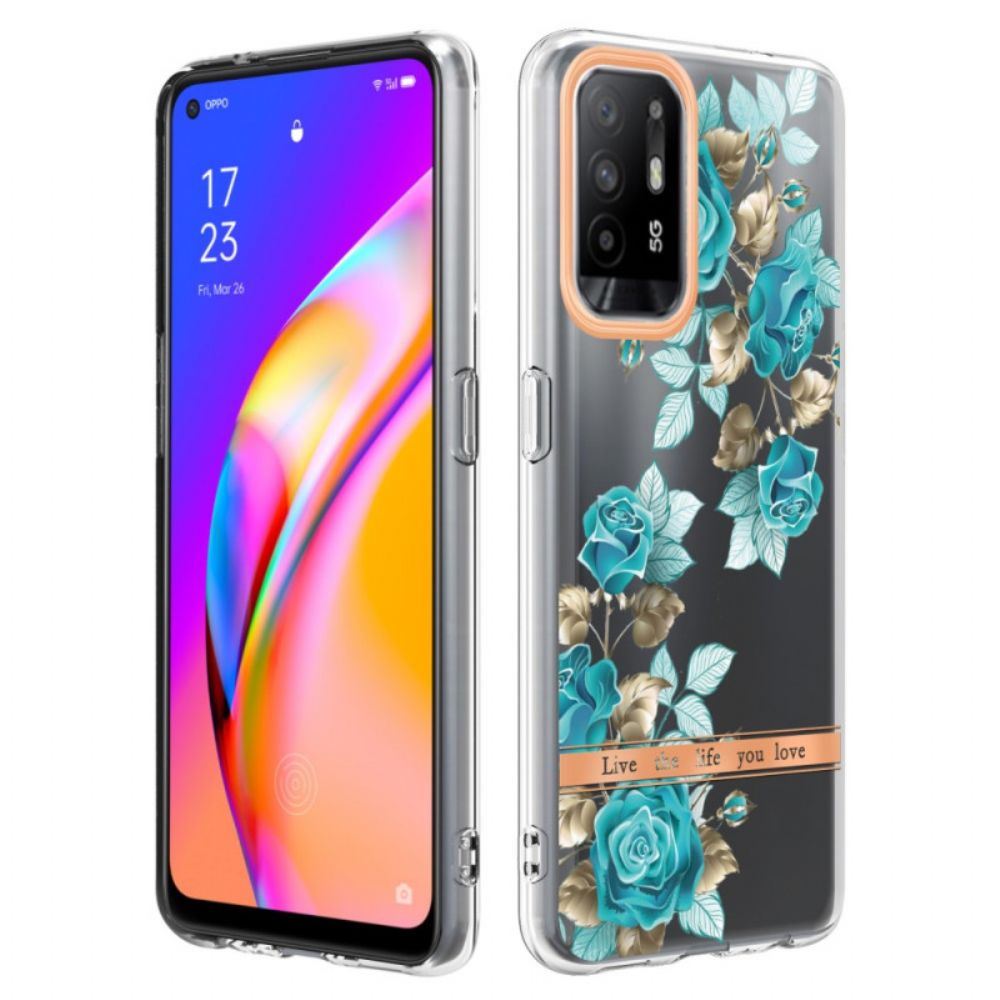 Hoesje voor Oppo A94 5G Transparante Blauwe Bloemen