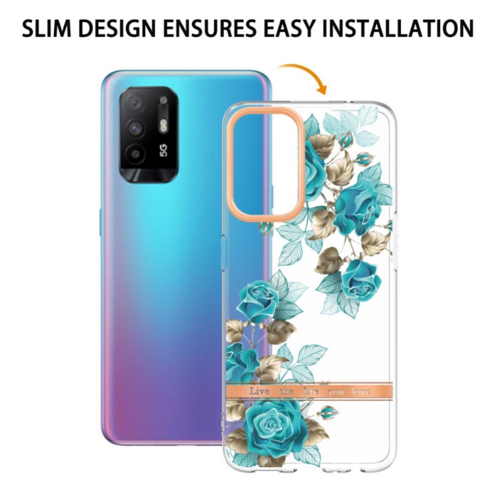 Hoesje voor Oppo A94 5G Transparante Blauwe Bloemen