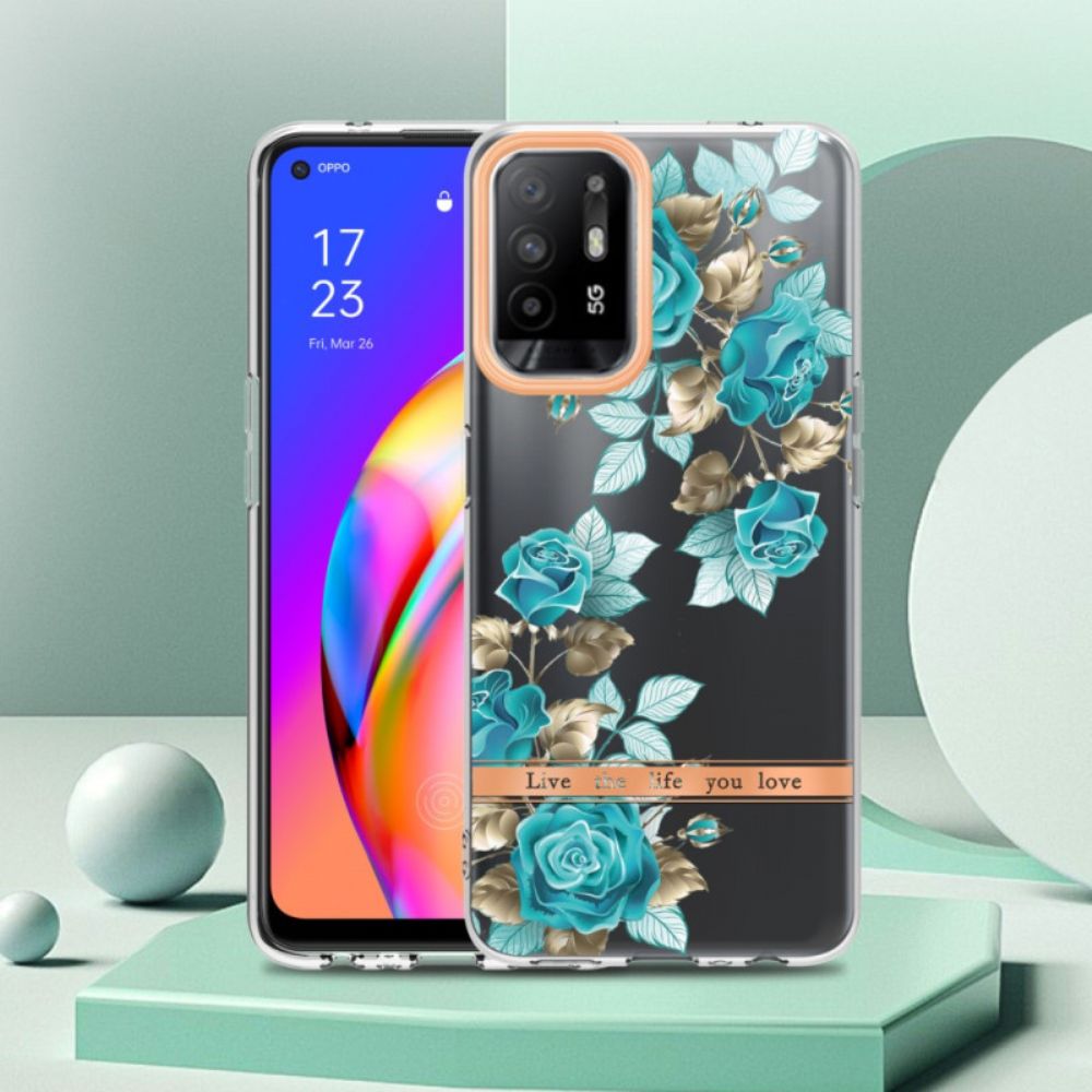 Hoesje voor Oppo A94 5G Transparante Blauwe Bloemen