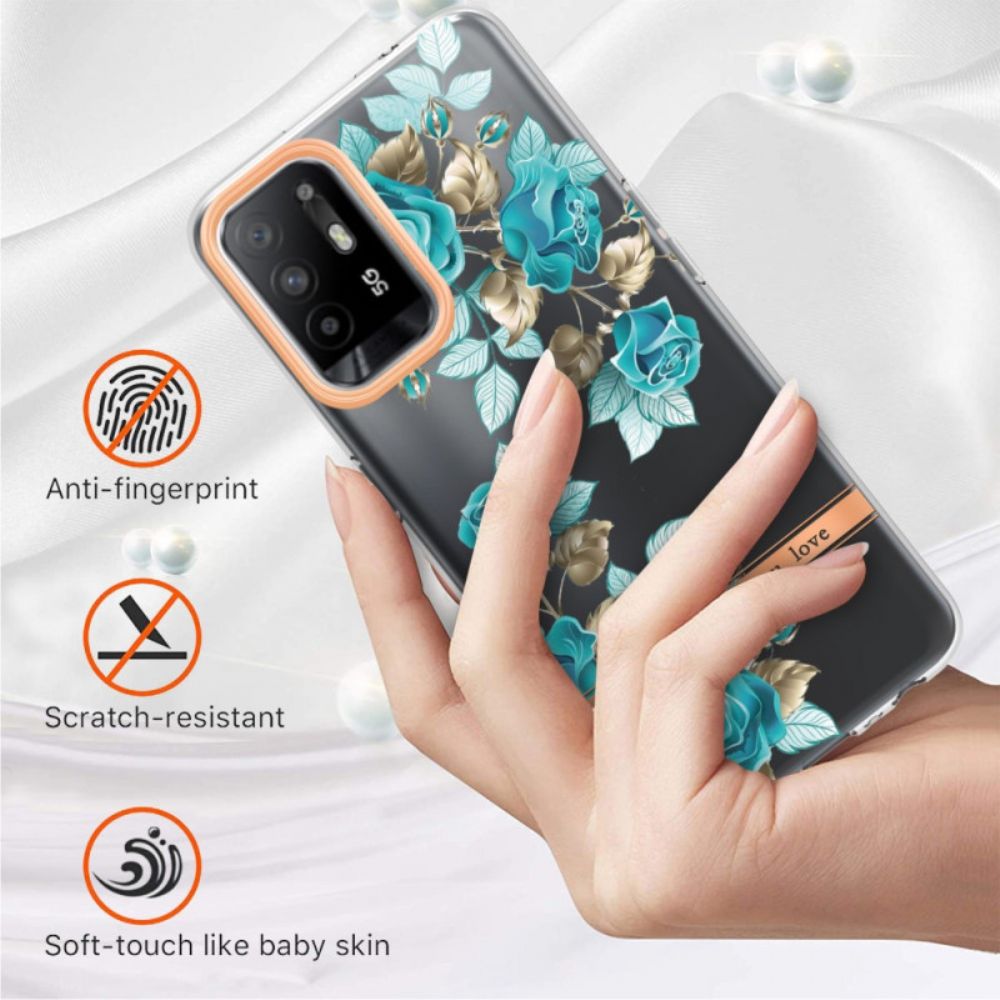 Hoesje voor Oppo A94 5G Transparante Blauwe Bloemen