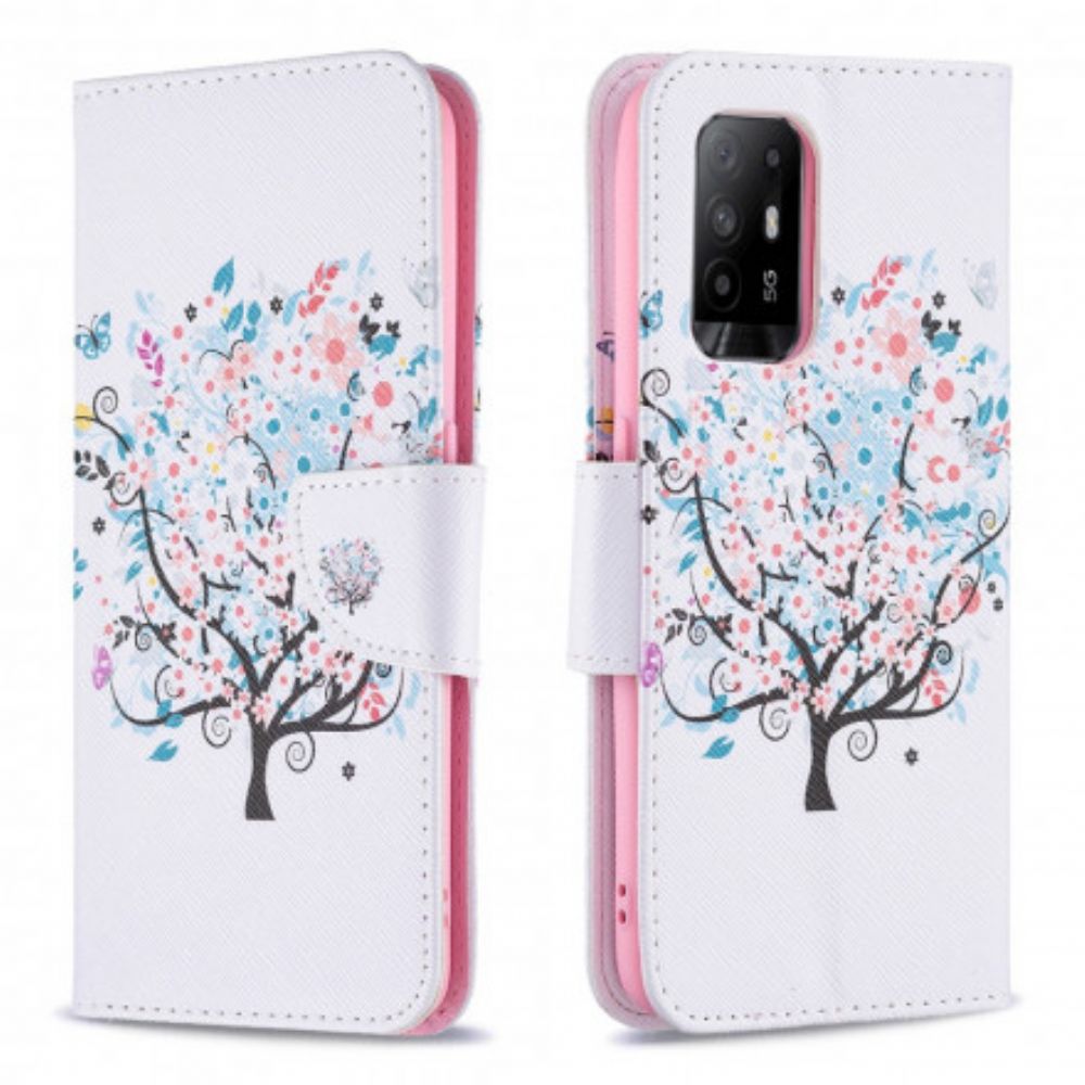 Leren Hoesje voor Oppo A94 5G Bloemrijke Boom