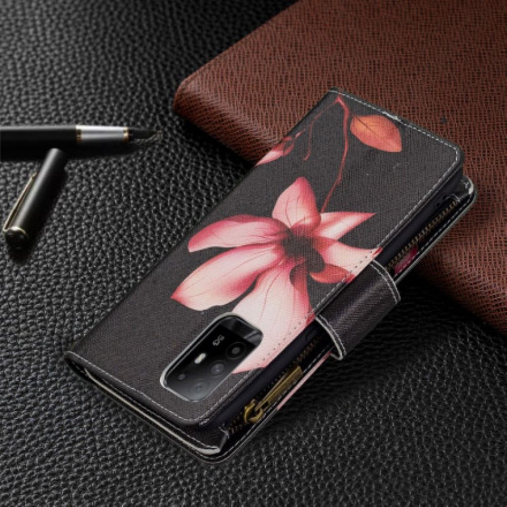 Leren Hoesje voor Oppo A94 5G Bloemzak Met Rits