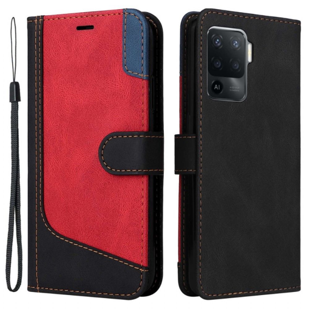 Leren Hoesje voor Oppo A94 5G Driekleur Met Riem