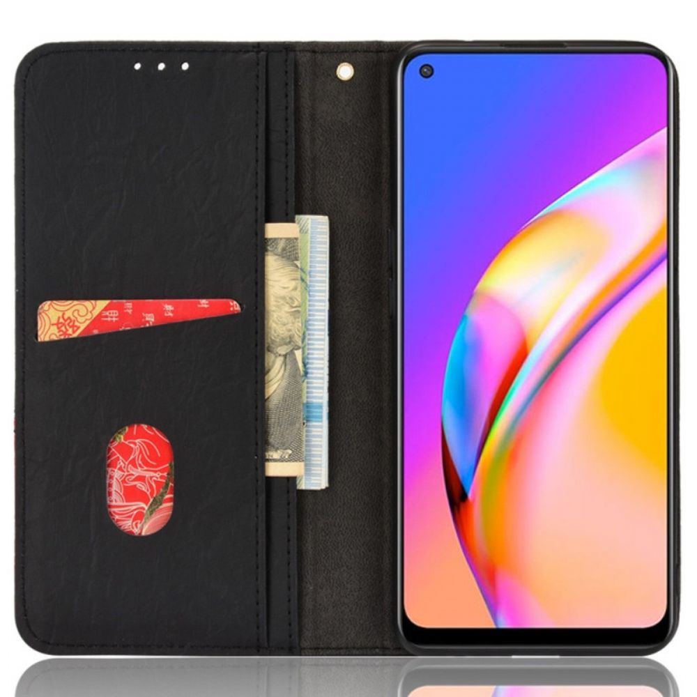 Leren Hoesje voor Oppo A94 5G Folio-hoesje Tweekleurige Driehoek