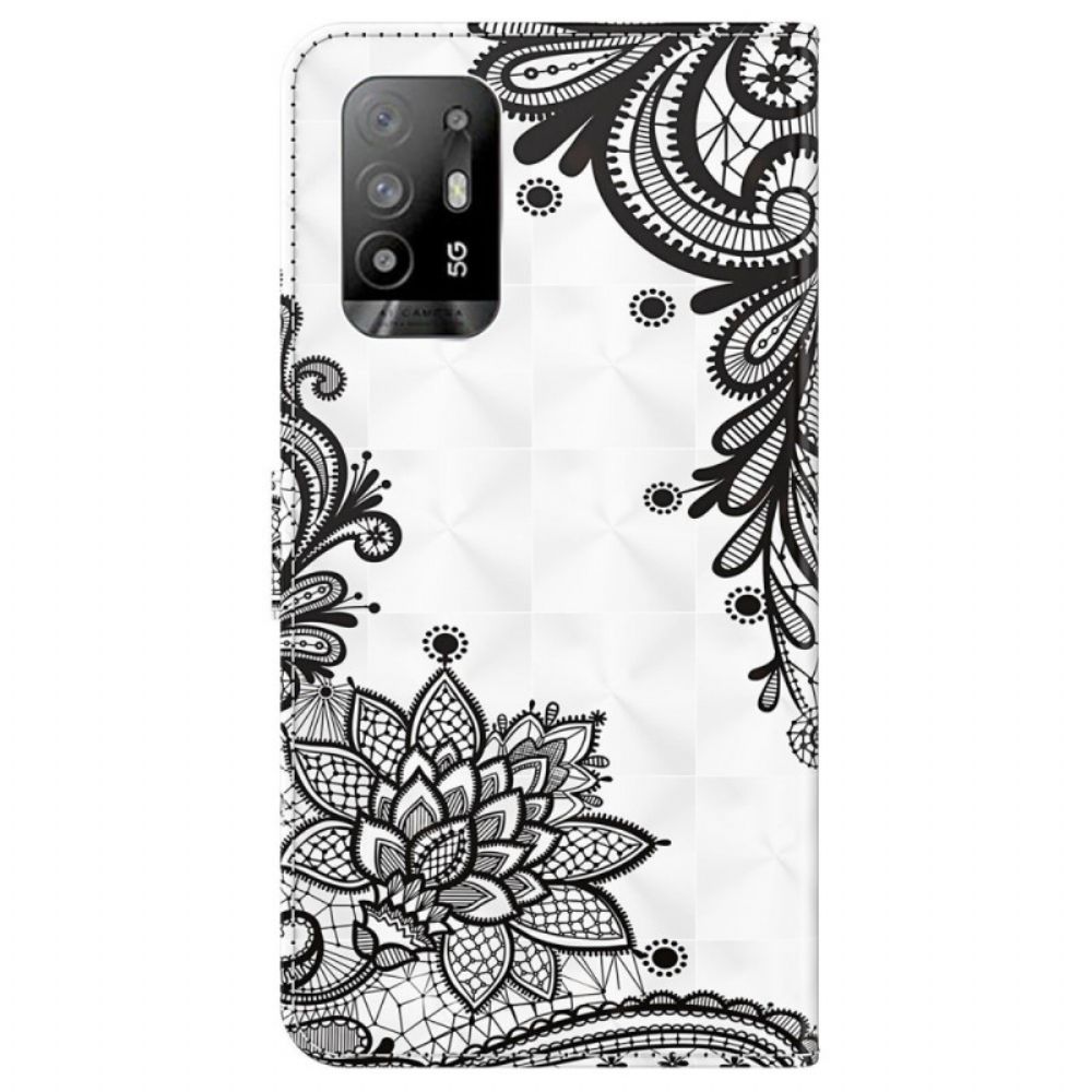 Leren Hoesje voor Oppo A94 5G Kunstlederen Veter Met Riem