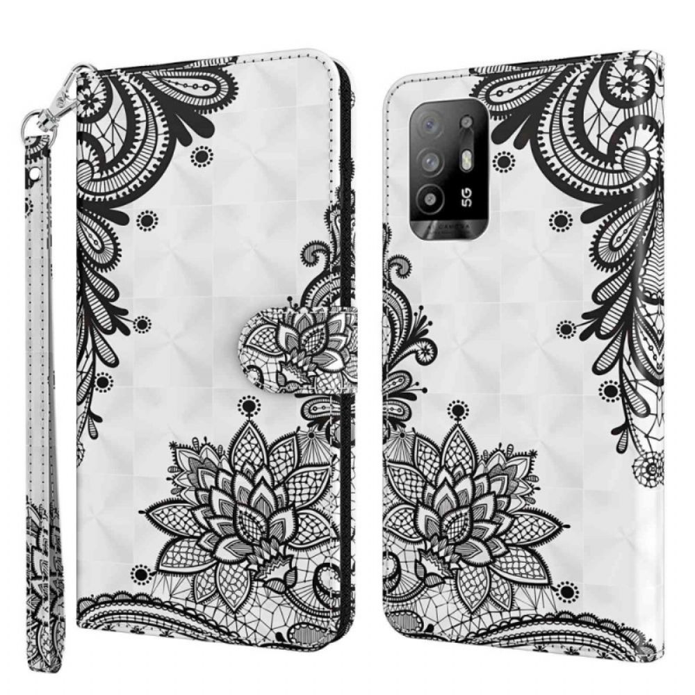 Leren Hoesje voor Oppo A94 5G Kunstlederen Veter Met Riem