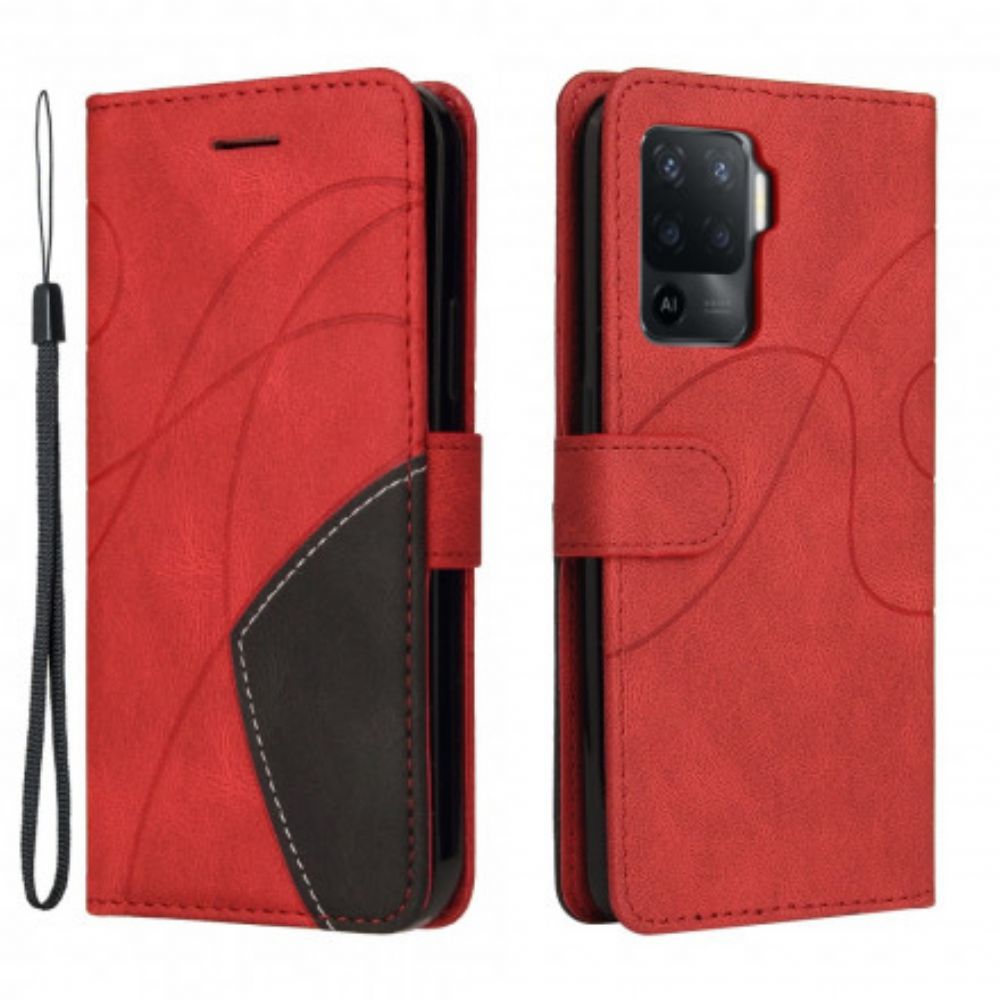 Leren Hoesje voor Oppo A94 5G Signature Tweekleurig Kunstleer