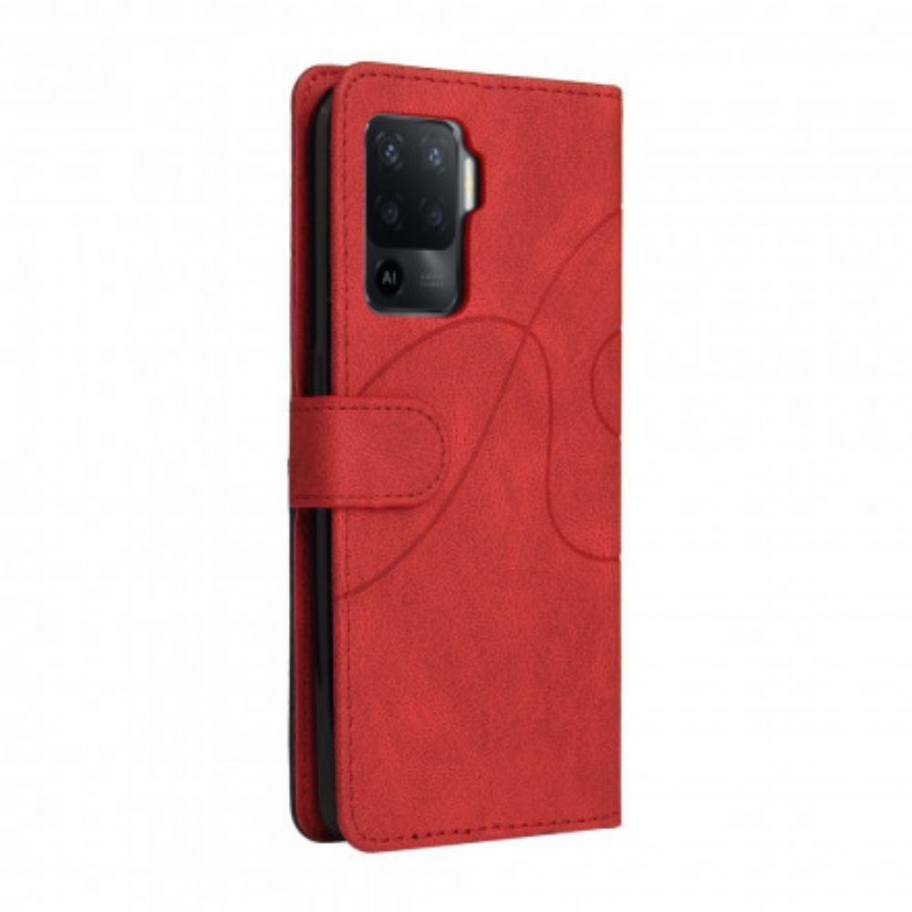 Leren Hoesje voor Oppo A94 5G Signature Tweekleurig Kunstleer