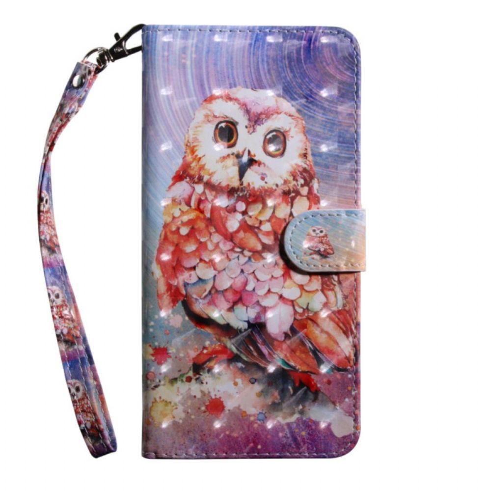 Leren Hoesje voor Oppo A94 5G Uil Met Lanyard