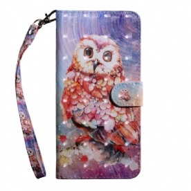 Leren Hoesje voor Oppo A94 5G Uil Met Lanyard