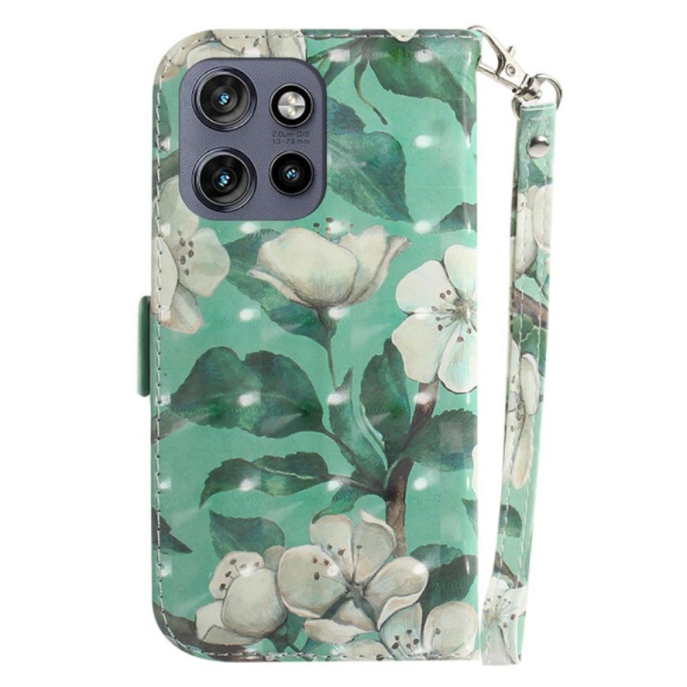 Folio-hoesje Motorola Edge 50 Neo Telefoonhoesje Aquarelbloemen Met Riempje