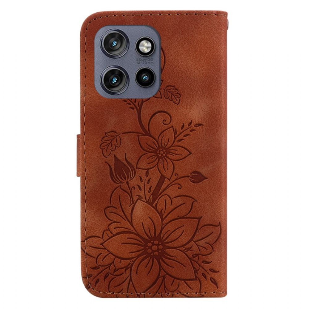 Leren Hoesje Voor Motorola Edge 50 Neo Leliebloemen