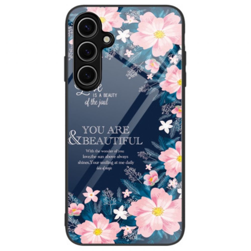 Case Hoesje Samsung Galaxy S24 Fe Telefoonhoesje Roze Bloemen Van Gehard Glas