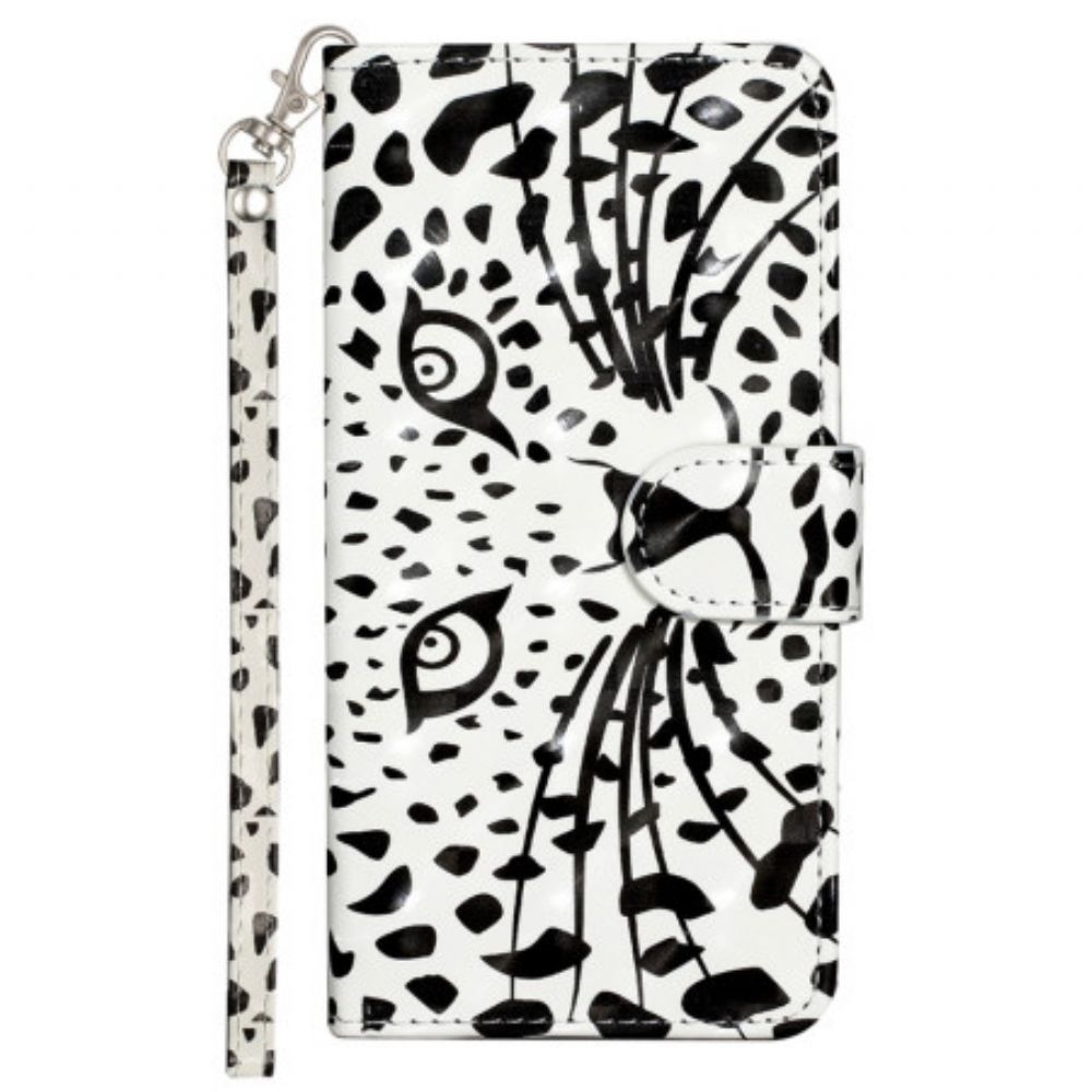 Flip Case Leren Samsung Galaxy S24 Fe Luipaardkop Met Riem