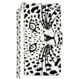 Flip Case Leren Samsung Galaxy S24 Fe Luipaardkop Met Riem