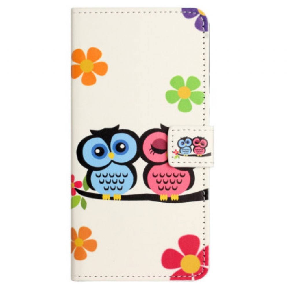 Flip Case Leren Samsung Galaxy S24 Fe Paar Uilen