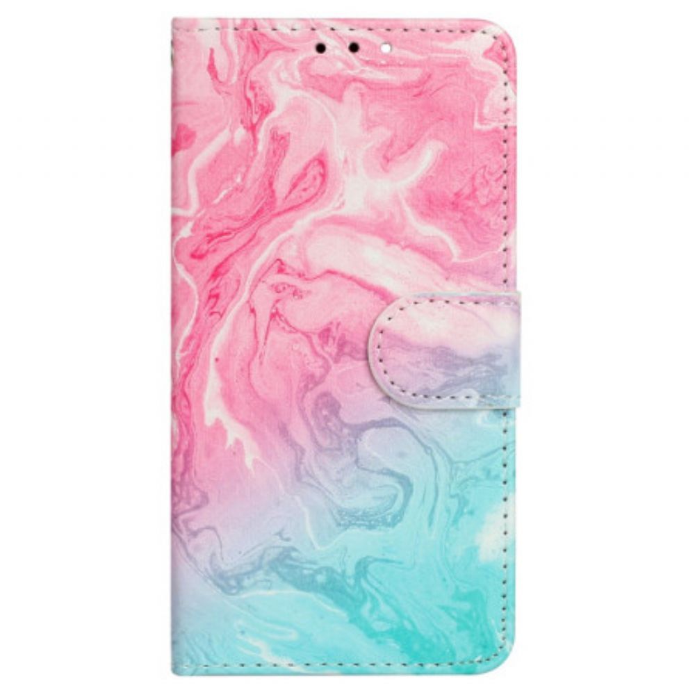 Flip Case Leren Samsung Galaxy S24 Fe Roze En Groen Marmer