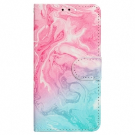 Flip Case Leren Samsung Galaxy S24 Fe Roze En Groen Marmer