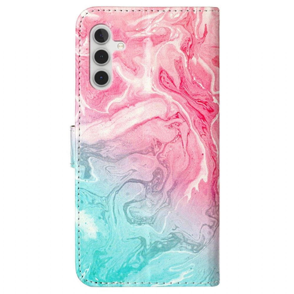 Flip Case Leren Samsung Galaxy S24 Fe Roze En Groen Marmer