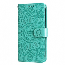 Flip Case Leren Samsung Galaxy S24 Fe Zonnebloempatroon Met Riempje