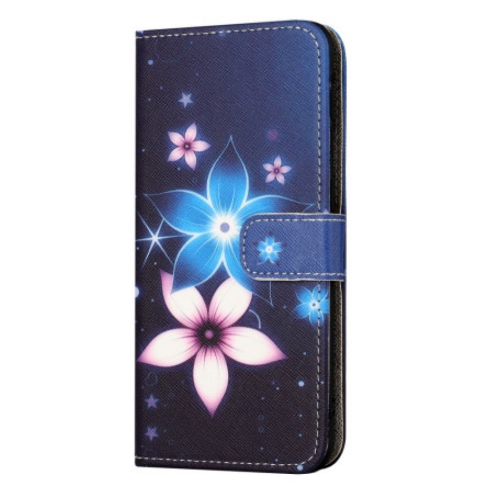 Folio-hoesje Samsung Galaxy S24 Fe Telefoonhoesje Maanbloemen Met Riempje