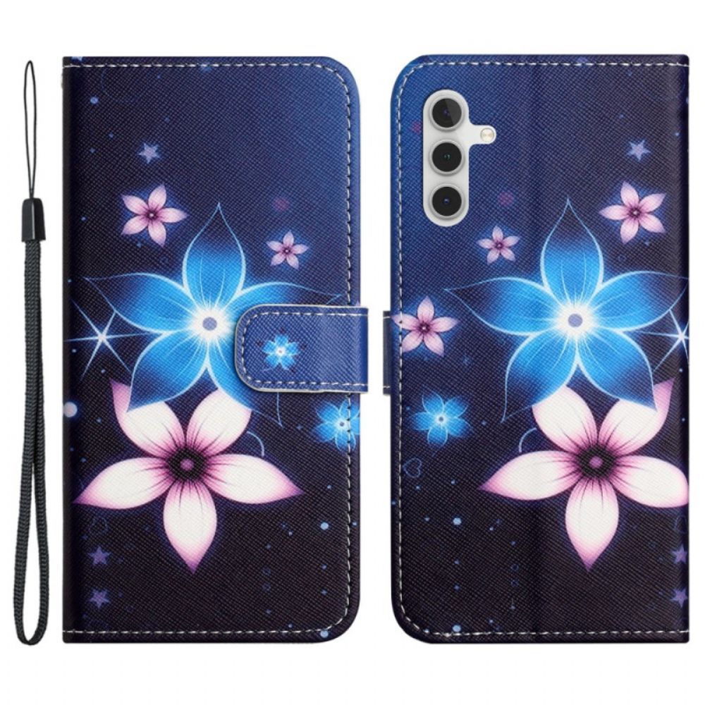 Folio-hoesje Samsung Galaxy S24 Fe Telefoonhoesje Maanbloemen Met Riempje