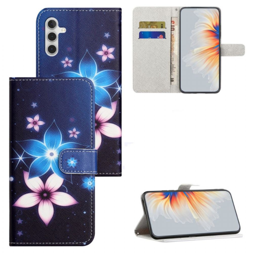 Folio-hoesje Samsung Galaxy S24 Fe Telefoonhoesje Maanbloemen Met Riempje