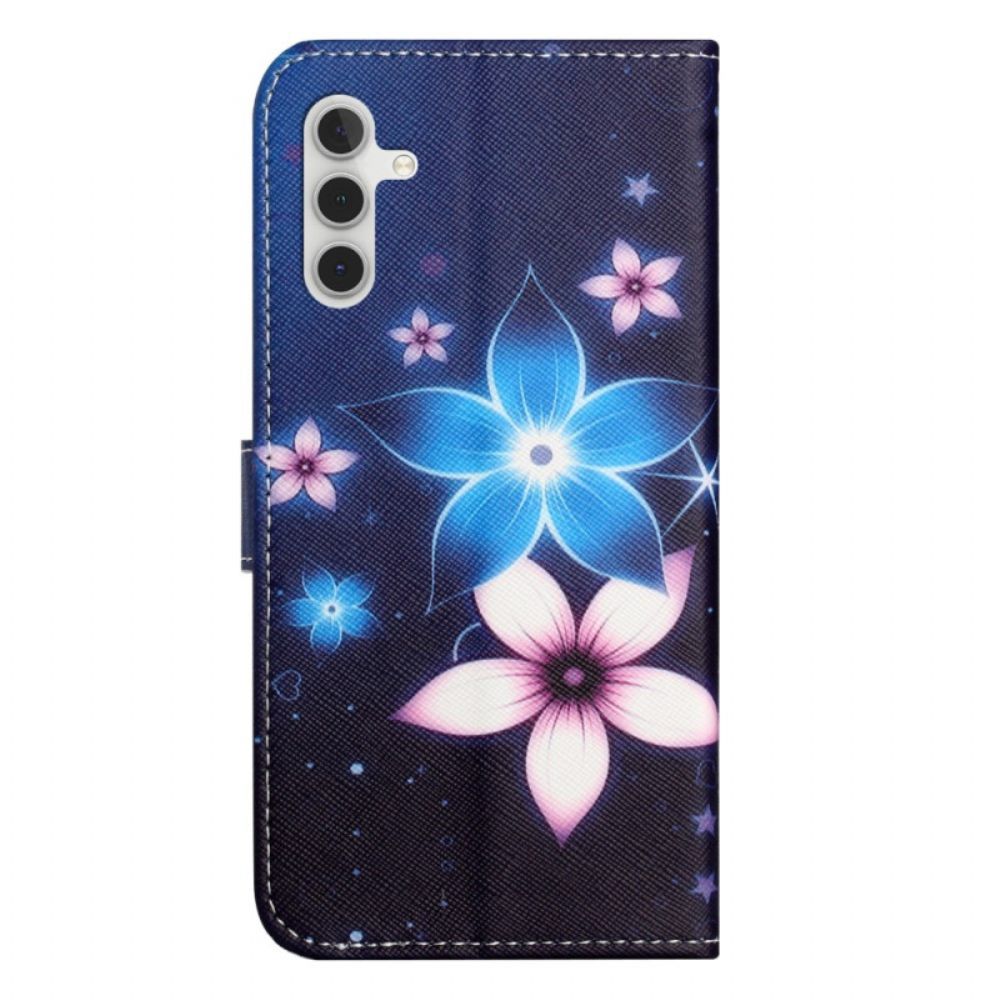 Folio-hoesje Samsung Galaxy S24 Fe Telefoonhoesje Maanbloemen Met Riempje