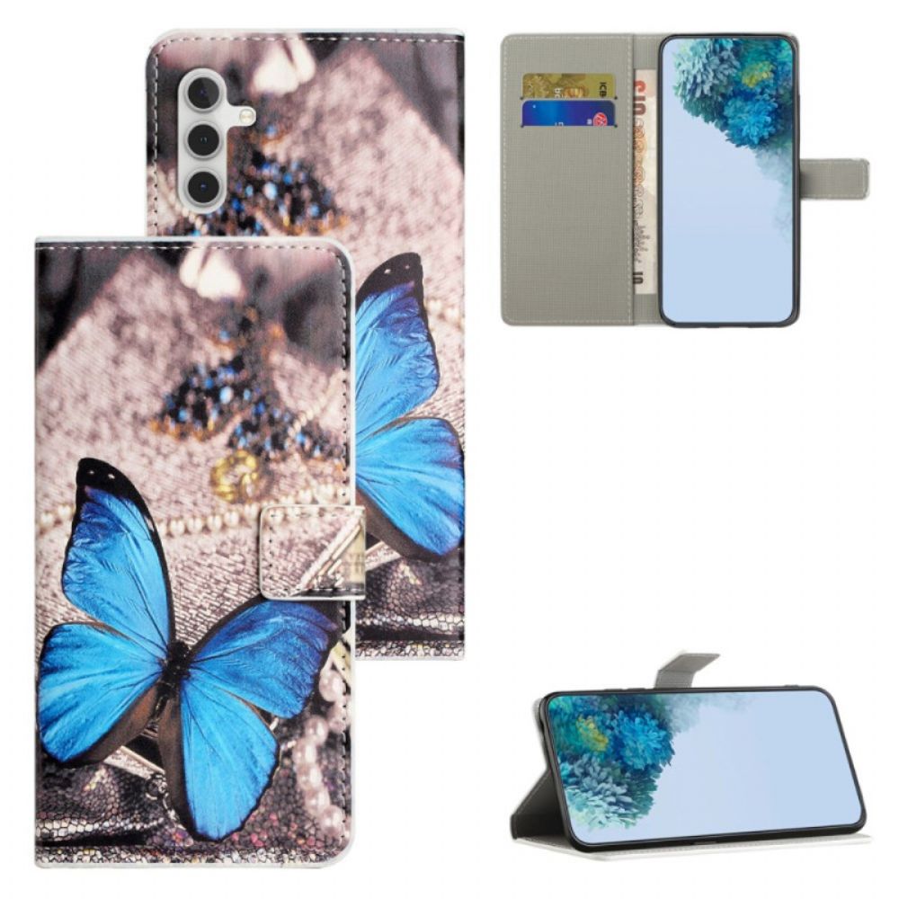 Leren Hoesje Samsung Galaxy S24 Fe Blauwe Vlinder Bescherming Hoesje