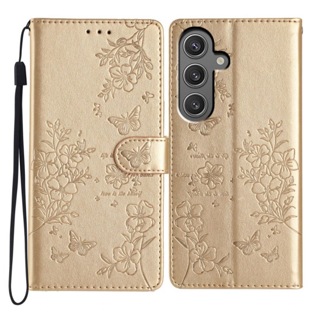 Leren Hoesje Samsung Galaxy S24 Fe Bloemen Bescherming Hoesje