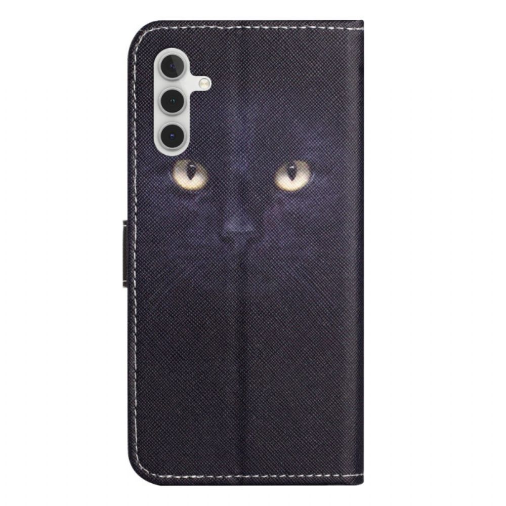 Leren Hoesje Samsung Galaxy S24 Fe Kattenogen Met Bandjes Bescherming Hoesje