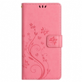 Leren Hoesje Samsung Galaxy S24 Fe Patroon Met Vlinders En Bloemen Bescherming Hoesje