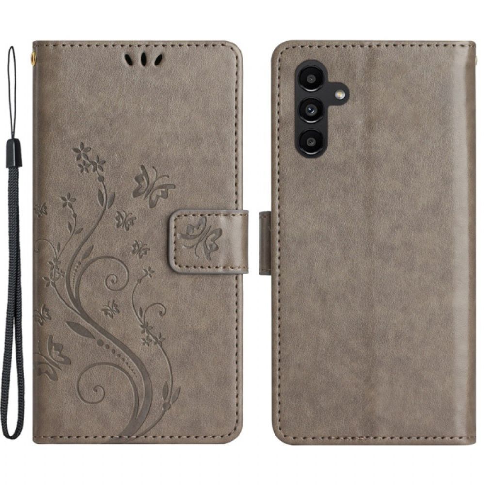 Leren Hoesje Samsung Galaxy S24 Fe Patroon Met Vlinders En Bloemen Bescherming Hoesje