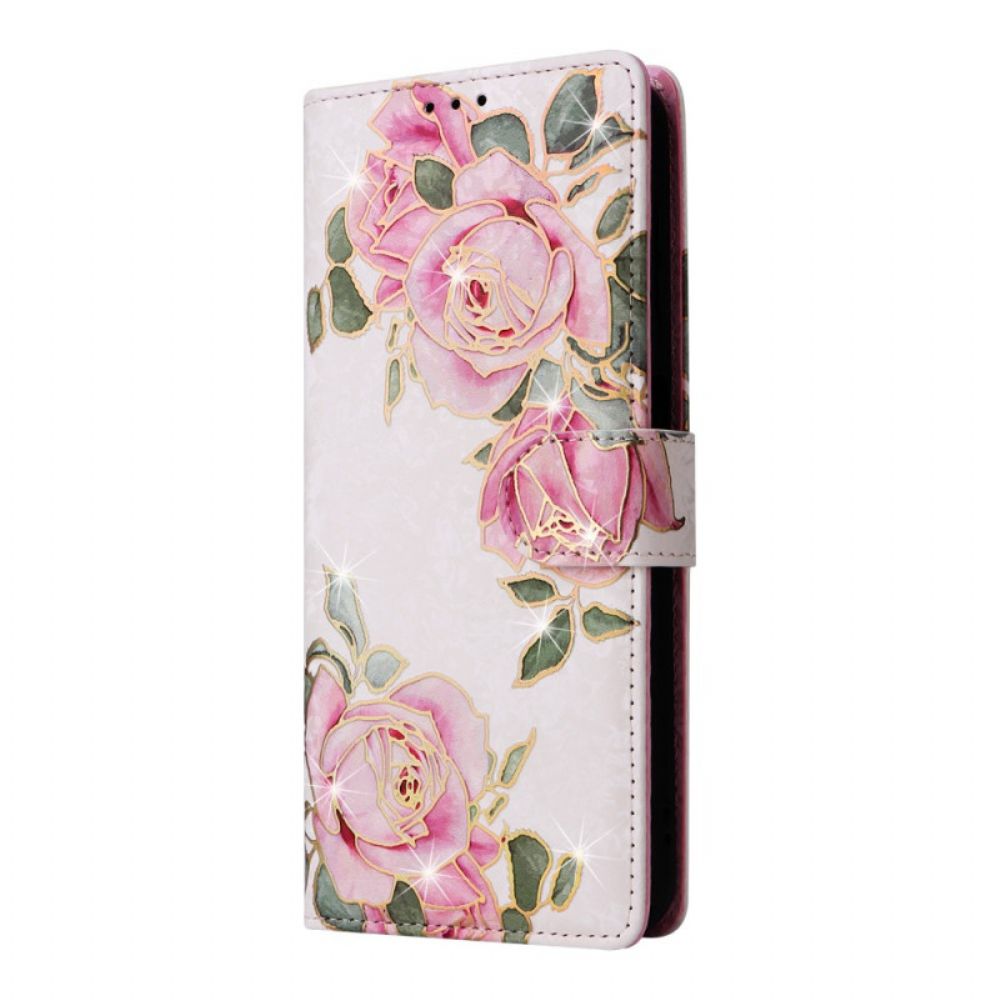 Leren Hoesje Samsung Galaxy S24 Fe Rfid Blokkerende Fleurettes Bescherming Hoesje