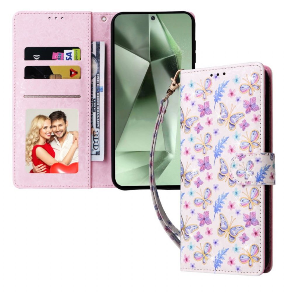 Leren Hoesje Samsung Galaxy S24 Fe Rfid Blokkerende Fleurettes Bescherming Hoesje