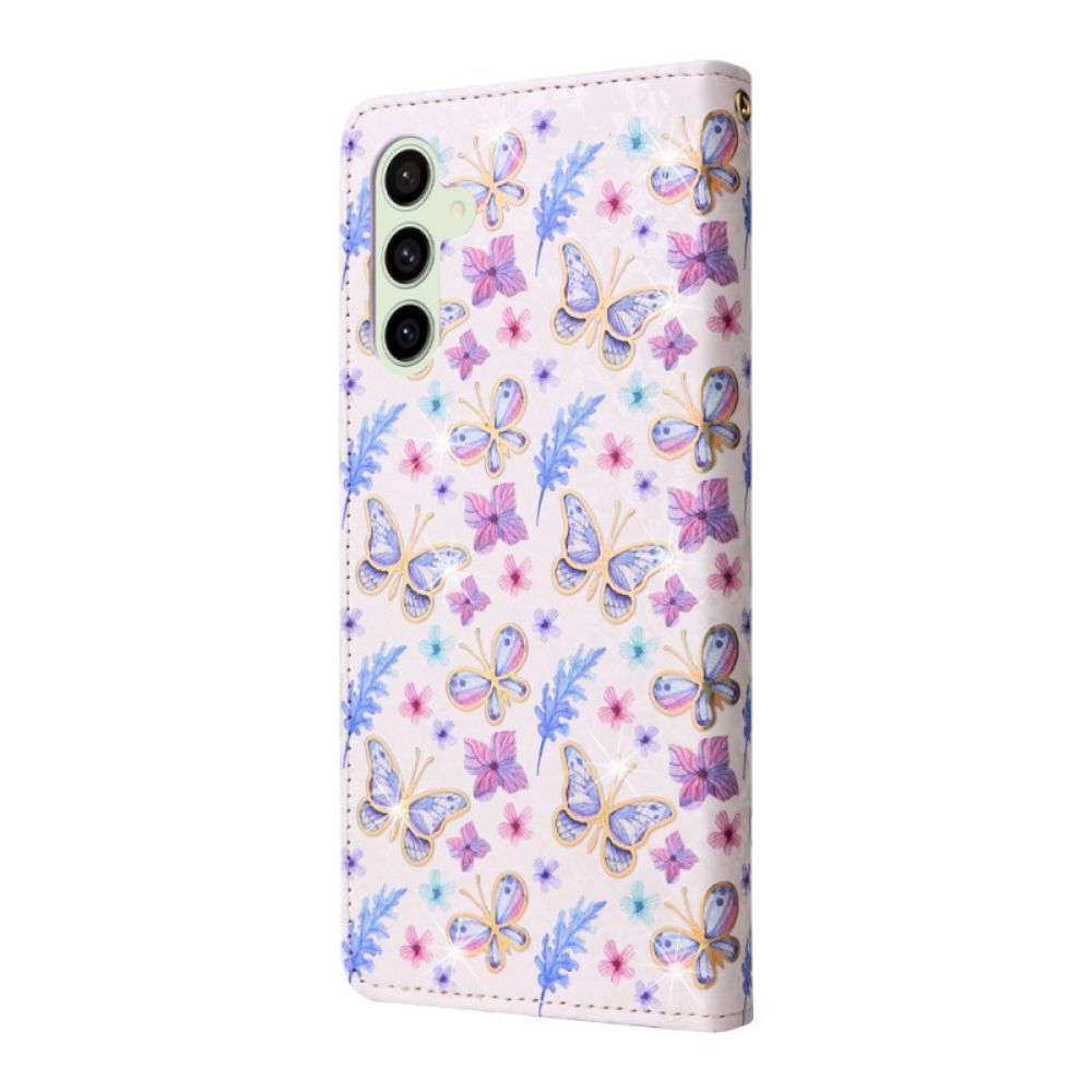 Leren Hoesje Samsung Galaxy S24 Fe Rfid Blokkerende Fleurettes Bescherming Hoesje