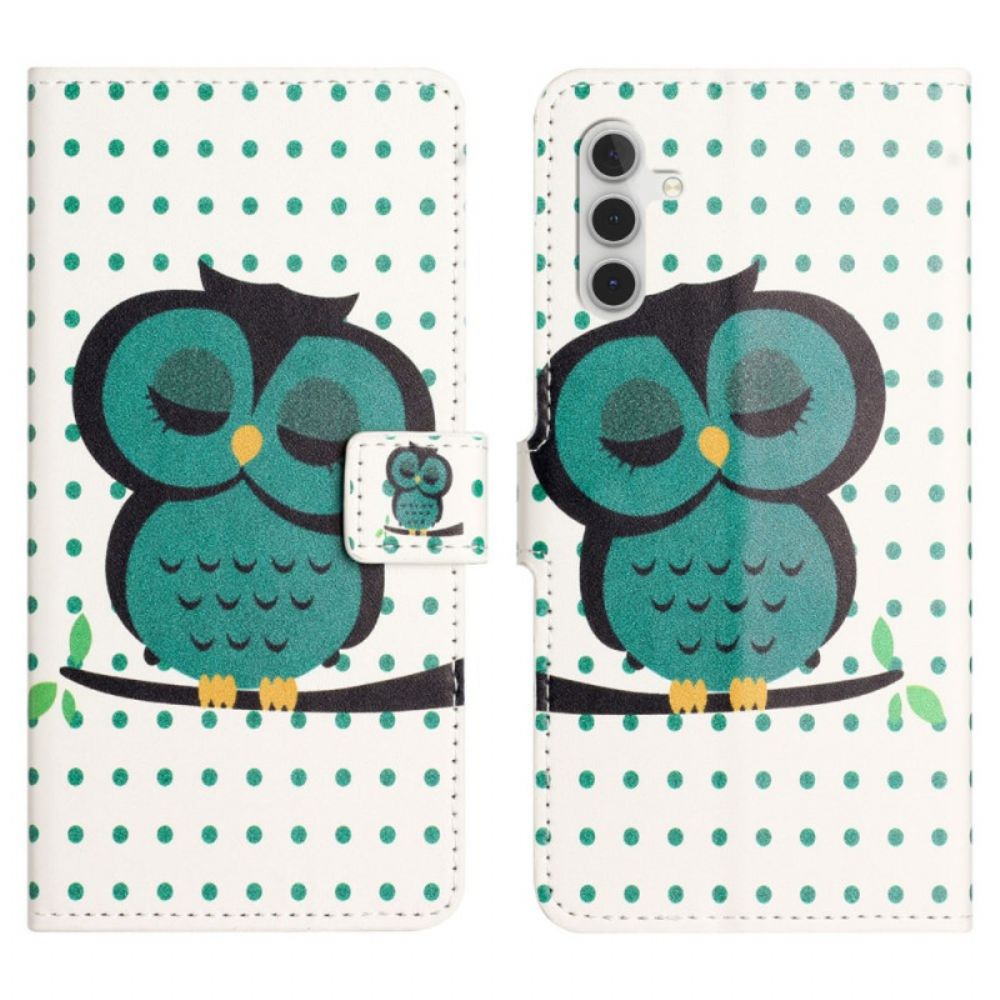 Leren Hoesje Samsung Galaxy S24 Fe Slapende Uil Bescherming Hoesje