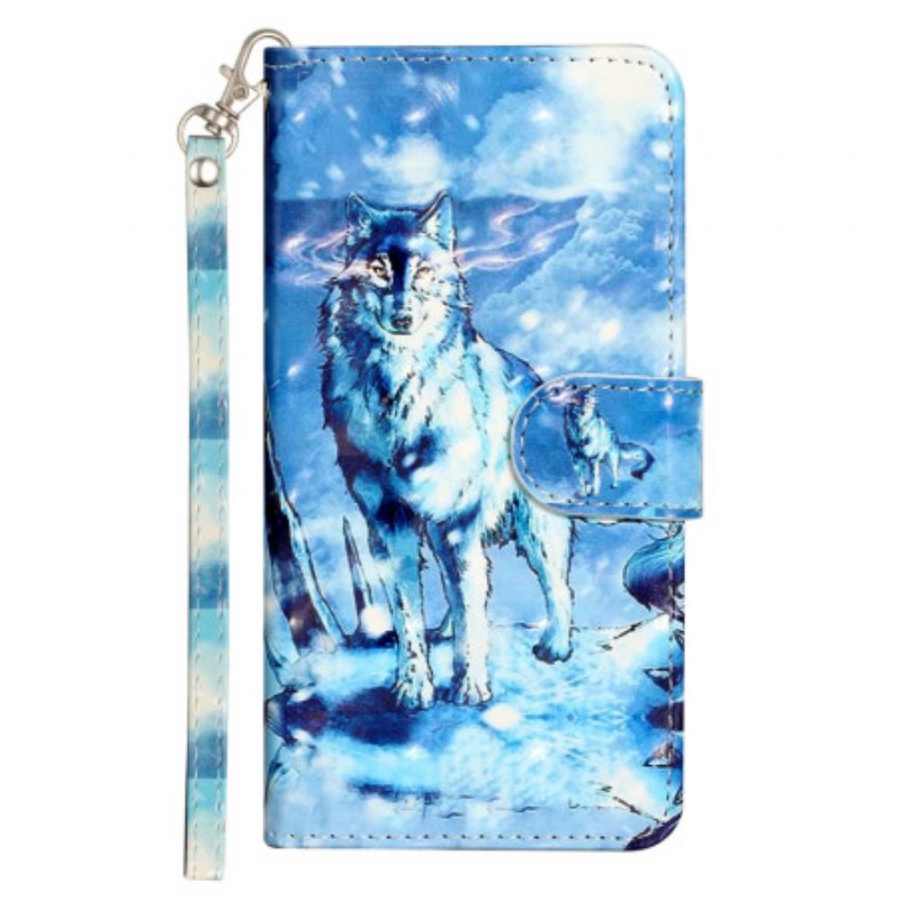 Leren Hoesje Samsung Galaxy S24 Fe Sneeuwwolf Met Riem Bescherming Hoesje