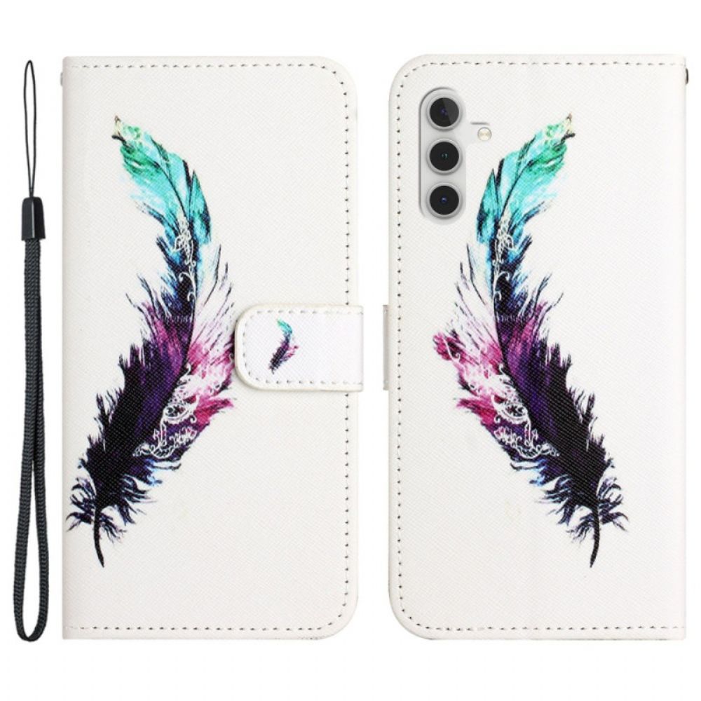 Leren Hoesje Samsung Galaxy S24 Fe Veer Met Bandje Bescherming Hoesje