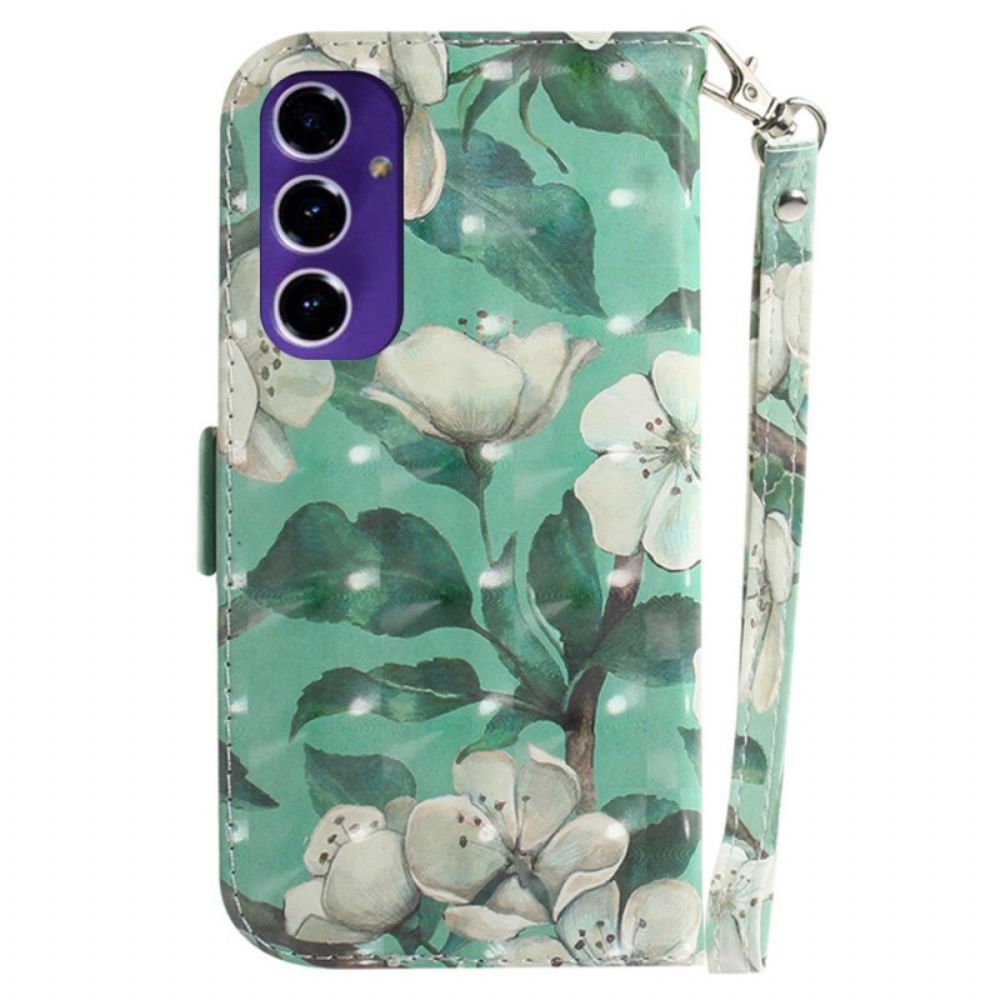 Leren Hoesje Voor Samsung Galaxy S24 Fe Aquarelbloemen Met Riempje