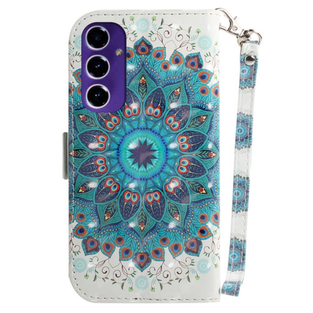 Leren Hoesje Voor Samsung Galaxy S24 Fe Groene Mandala Met Bandje