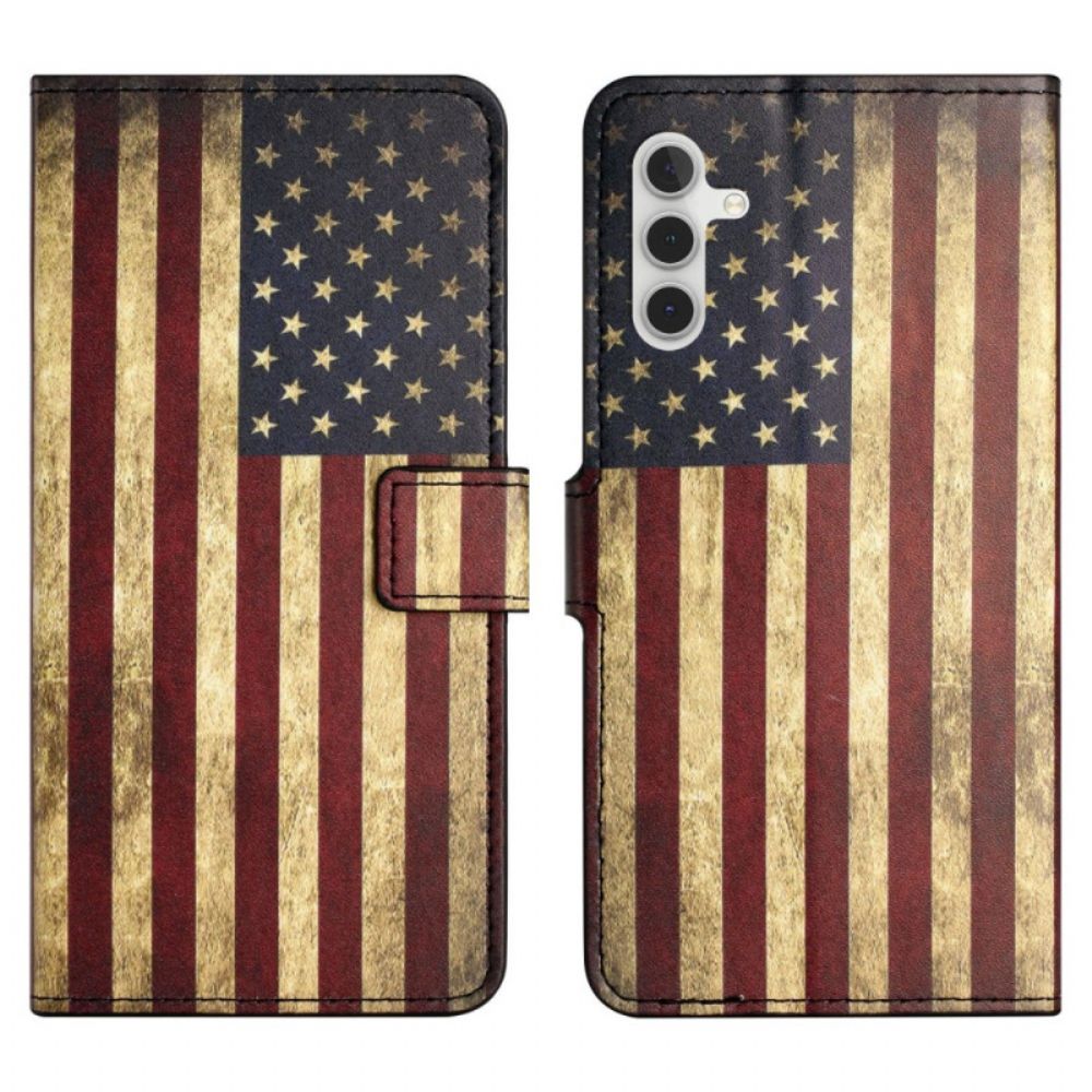 Leren Hoesje Voor Samsung Galaxy S24 Fe Vintage Amerikaanse Vlag