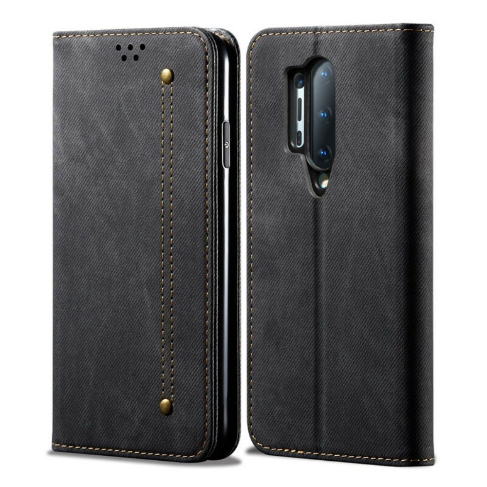 Bescherming Hoesje voor OnePlus 8 Pro Folio-hoesje Imitatieleer Jeanstextuur