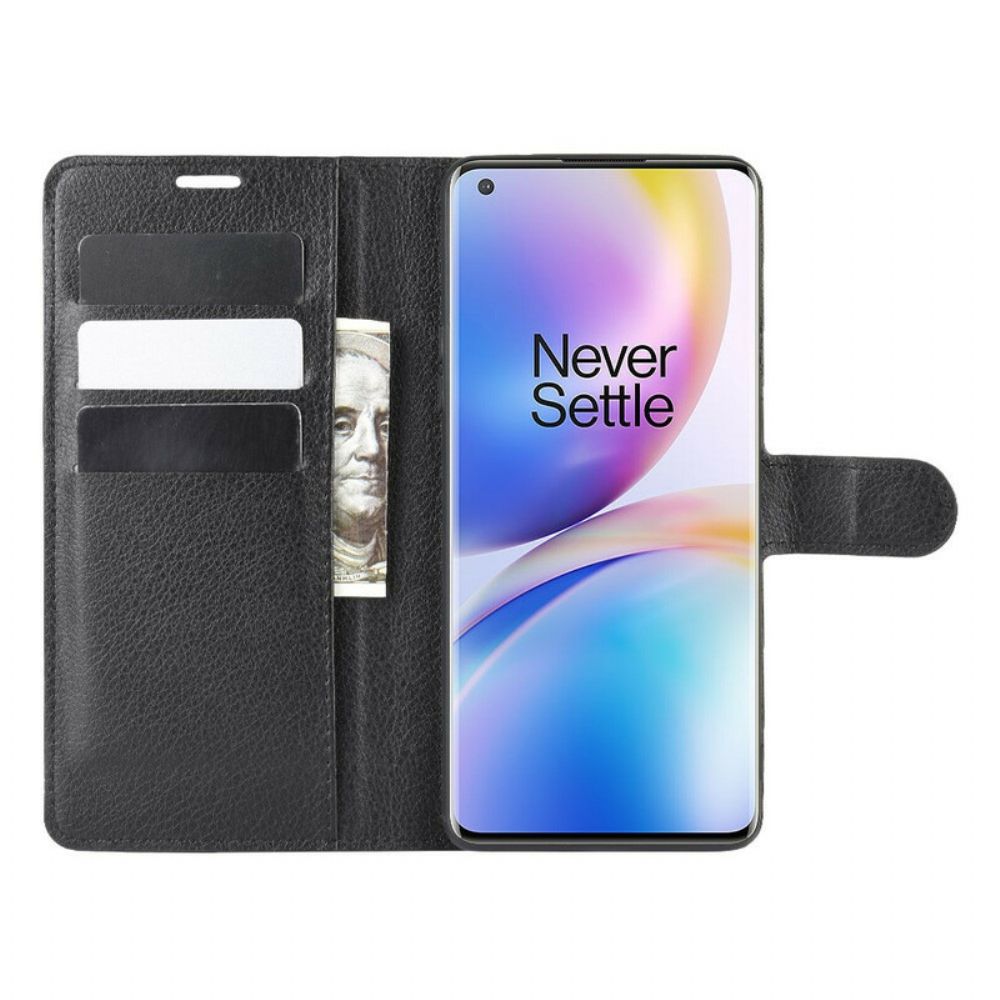 Folio-hoesje voor OnePlus 8 Pro Premium Litchi Leder Stijl