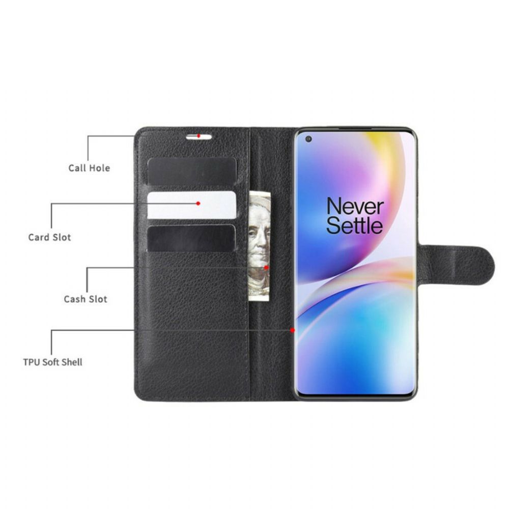 Folio-hoesje voor OnePlus 8 Pro Premium Litchi Leder Stijl