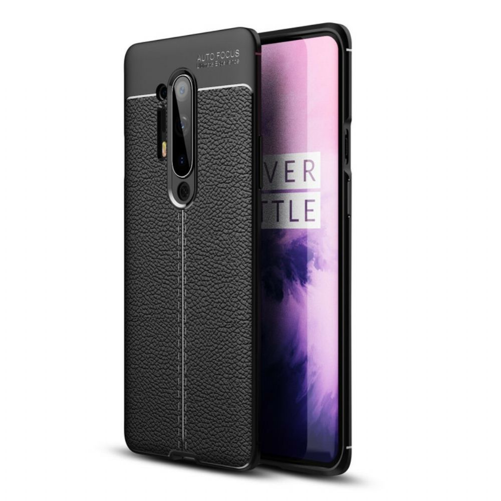 Hoesje voor OnePlus 8 Pro Dubbele Lijn Litchi Leder Effect