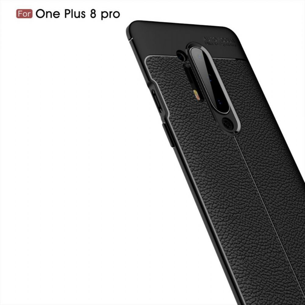 Hoesje voor OnePlus 8 Pro Dubbele Lijn Litchi Leder Effect