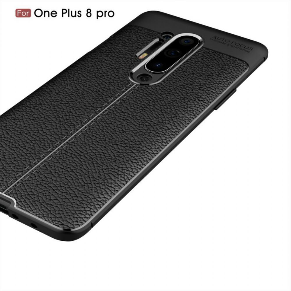 Hoesje voor OnePlus 8 Pro Dubbele Lijn Litchi Leder Effect