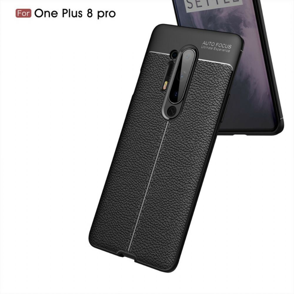 Hoesje voor OnePlus 8 Pro Dubbele Lijn Litchi Leder Effect