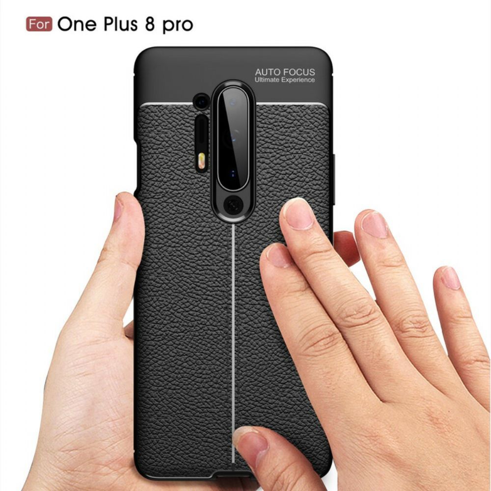 Hoesje voor OnePlus 8 Pro Dubbele Lijn Litchi Leder Effect